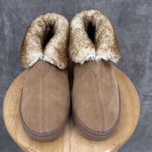 Guide Gear Slippers Mens 12 Brown Suede Faux Fur Bootie Lined Ortholite